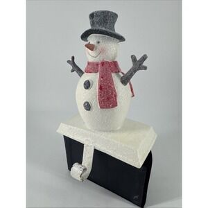 Christmas Stocking‎ Holder Mantel Snowman w/Glitter Decoration Frosty
